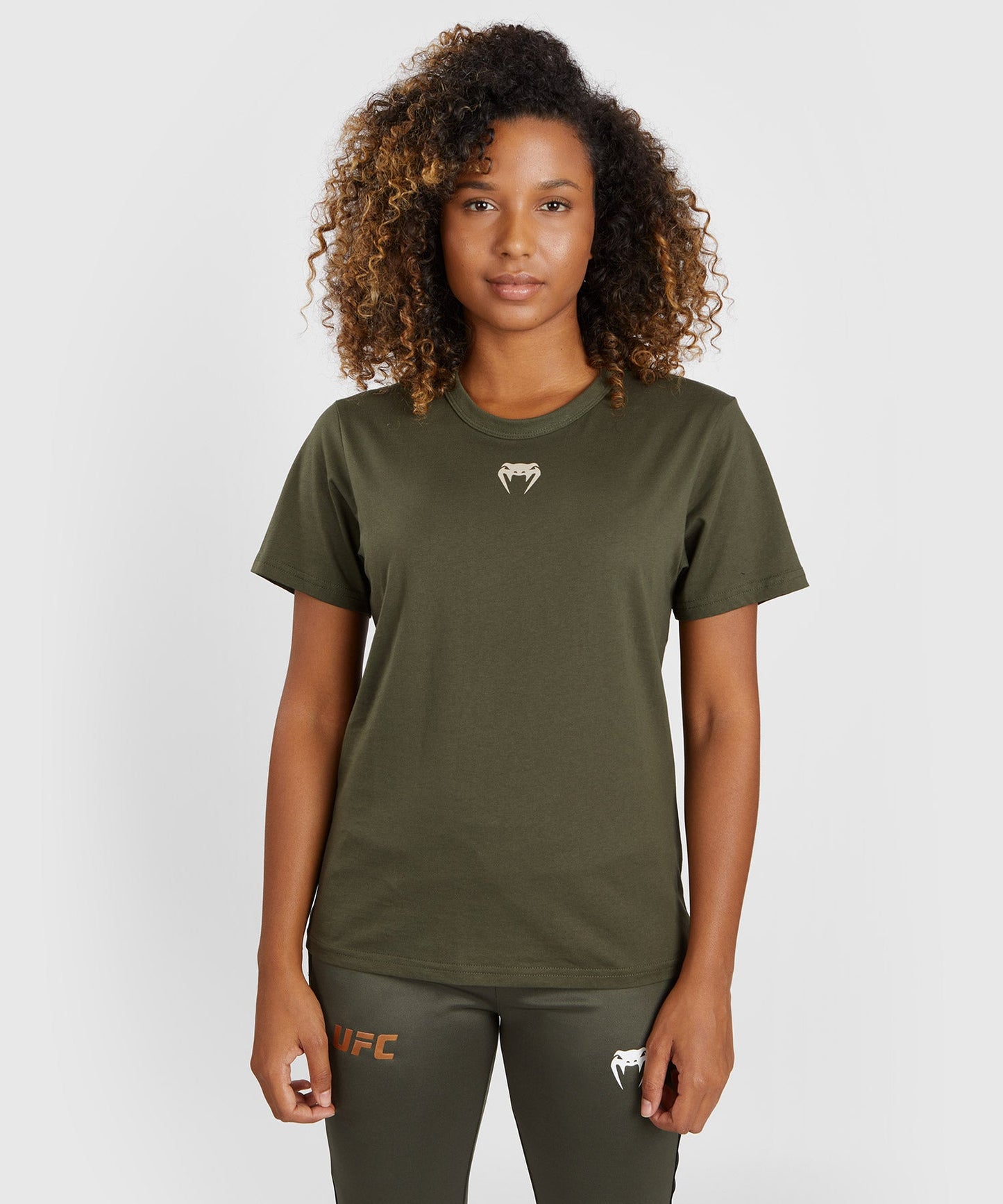 T-shirt à manches courtes en coton pour femmes UFC Adrenaline by Venum Fight Week - Kaki