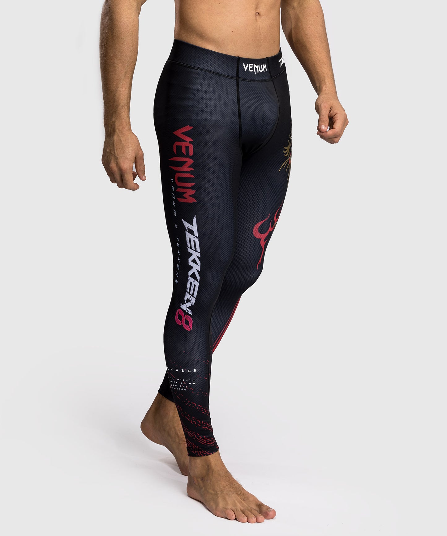 Venum x Tekken 8 Compression Pants - Marshall Law - Black/Red/Gold