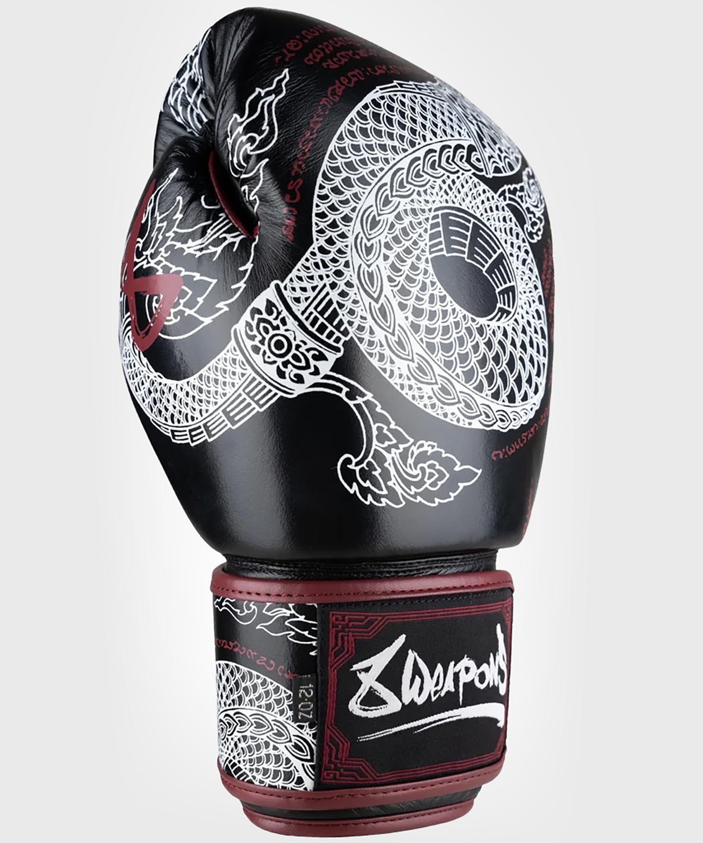 8 Weapons Sak Yant Naga Boxing Gloves - Black/Brown