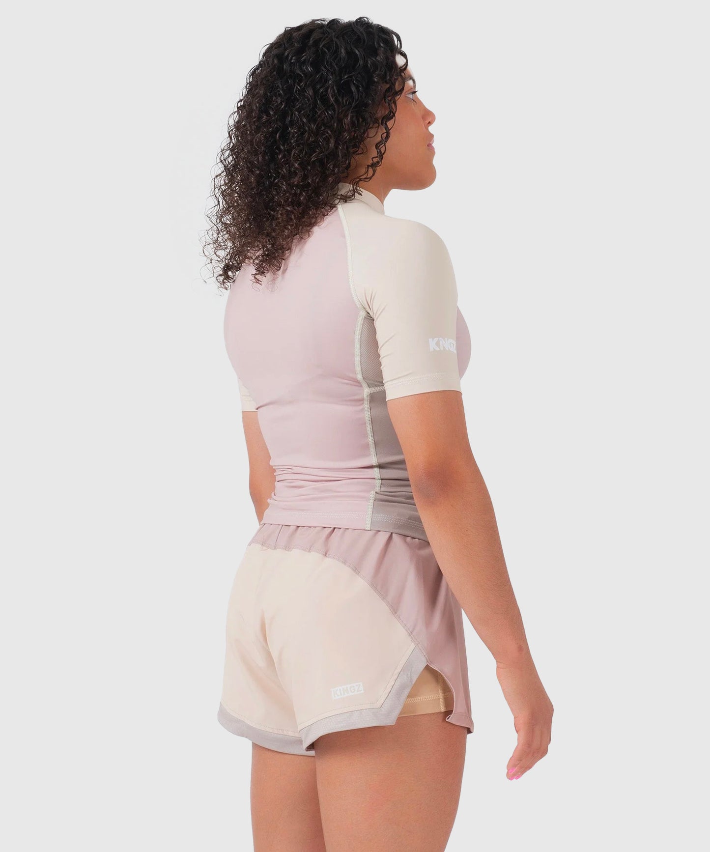 Kingz Terra Rashguard a Maniche Corte da Donna - Rosa/Beige