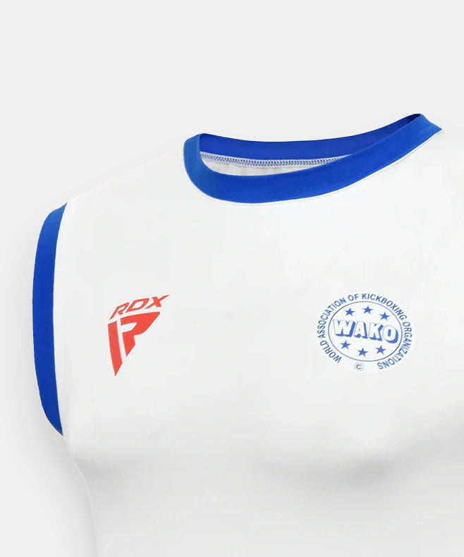 RDX Sleeveless Training T-shirt WAKO Approved - White/Blue