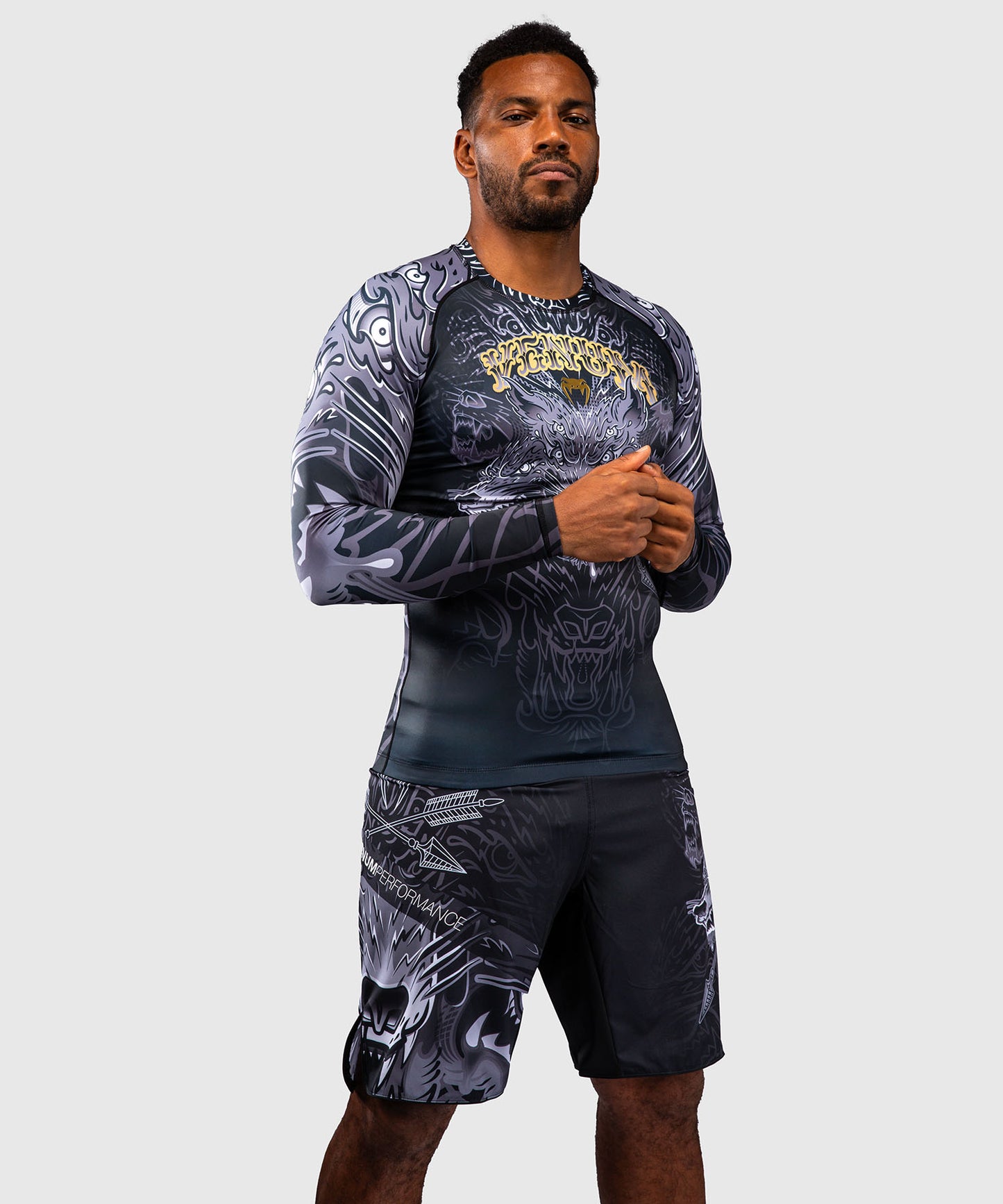Venum Wolf Atak Langarm Rashguard – Schwarz/Grau