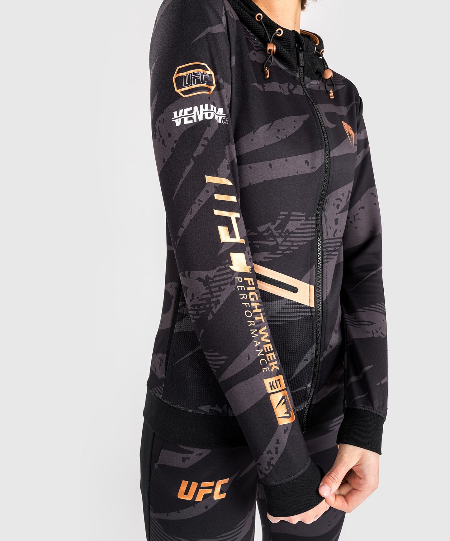 Women's Zipped Hooded Jacket UFC Adrenaline by Venum Fight Week - Urban Camo
