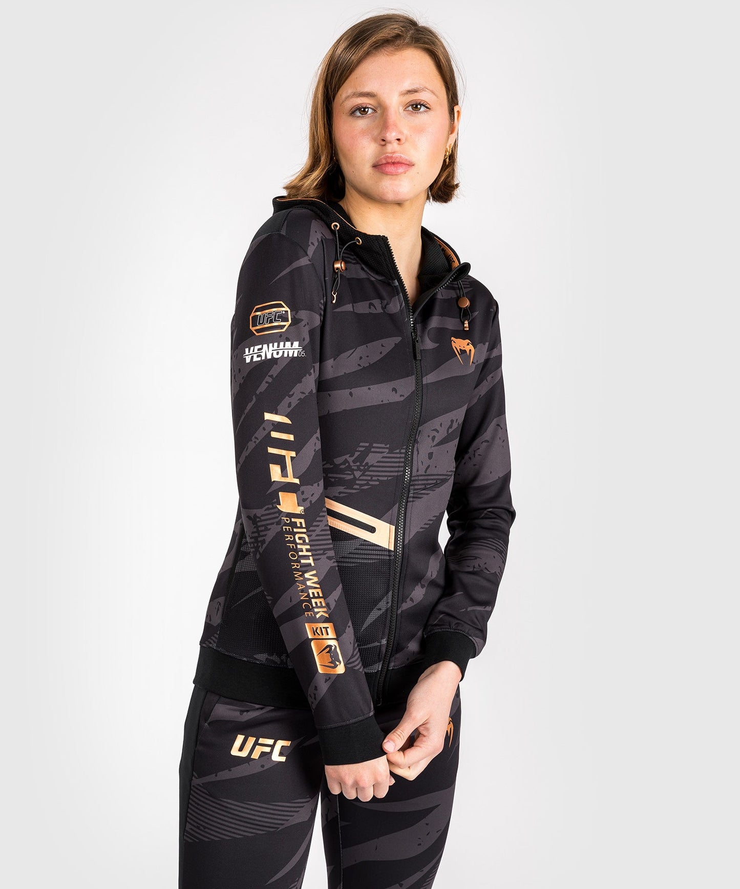 Women's Zipped Hooded Jacket UFC Adrenaline by Venum Fight Week - Urban Camo