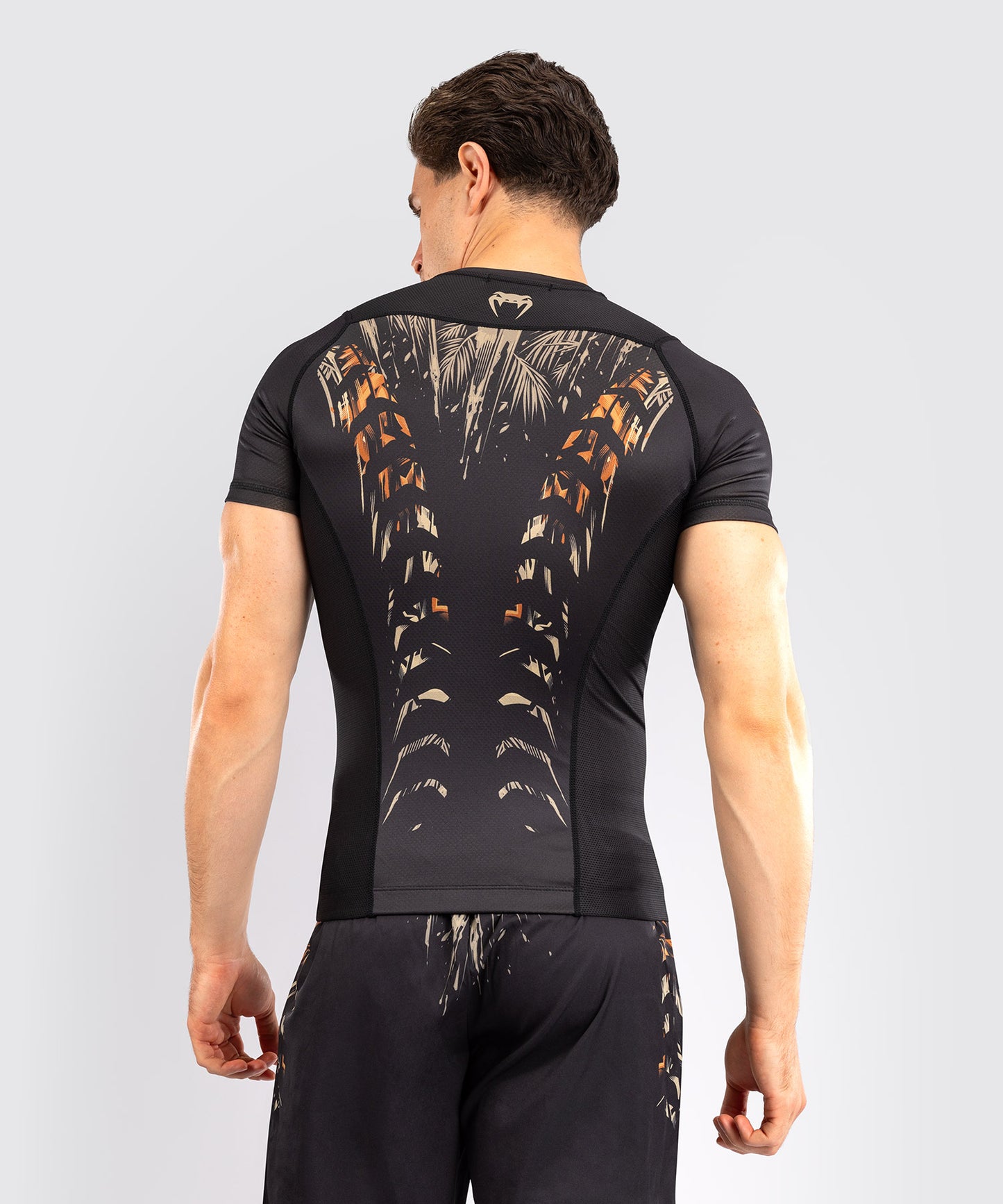 Rashguard à Manches Courtes Venum Tiger pour Hommes - Noir/Orange Néon