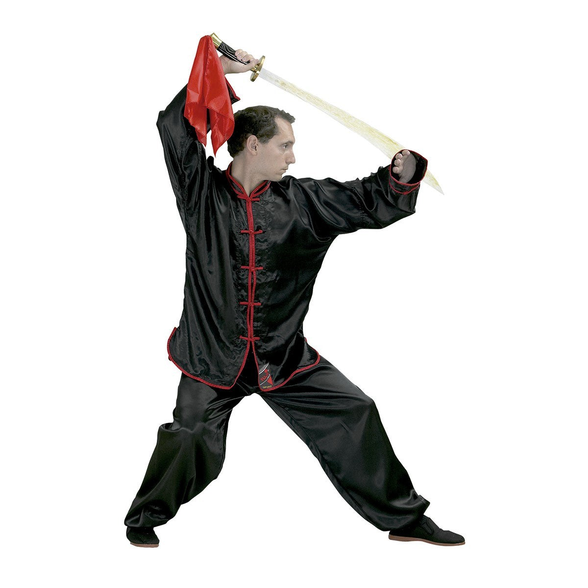 Tenue de Kung Fu Fuji Mae - Satin Noir, liseré Rouge