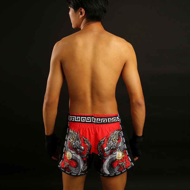 Short Muay Thai Tuff Retro Style Red Chinese Dragon - Rouge