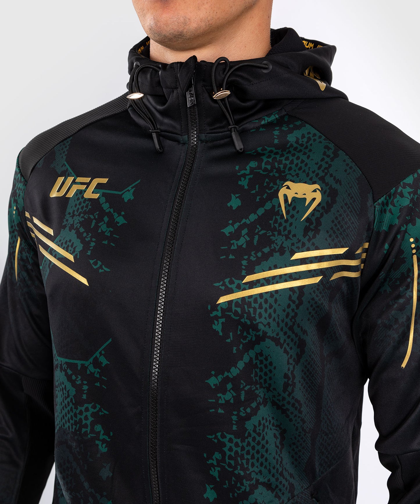 Veste à capuche pour Hommes UFC Adrenaline by Venum Authentic Fight Night - Emerald Edition - Vert/Noir/Or