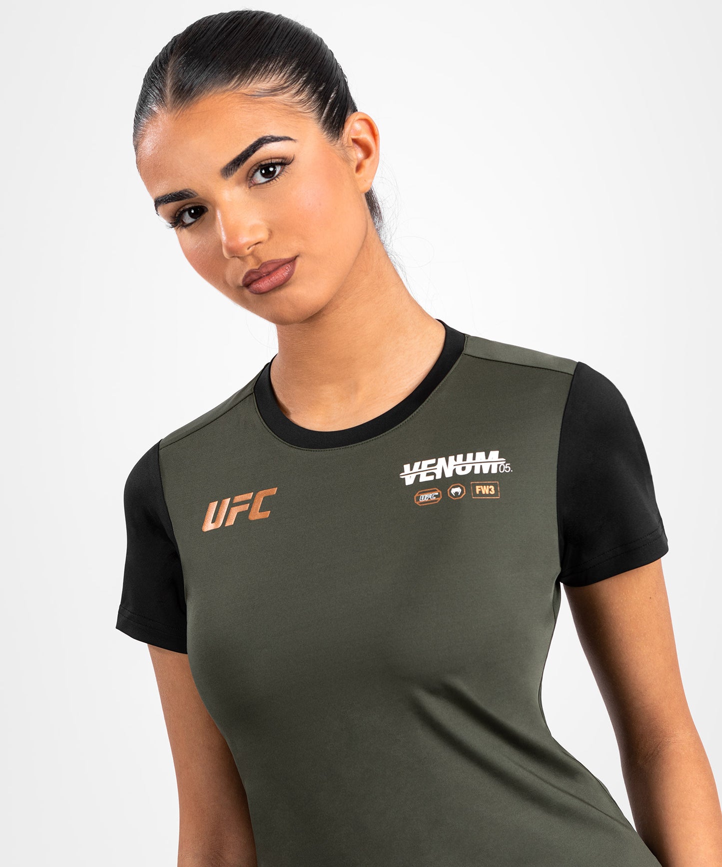 T-shirt Dry-Tech pour Femmes UFC Adrenaline by Venum Fight Week - Kaki/Bronze