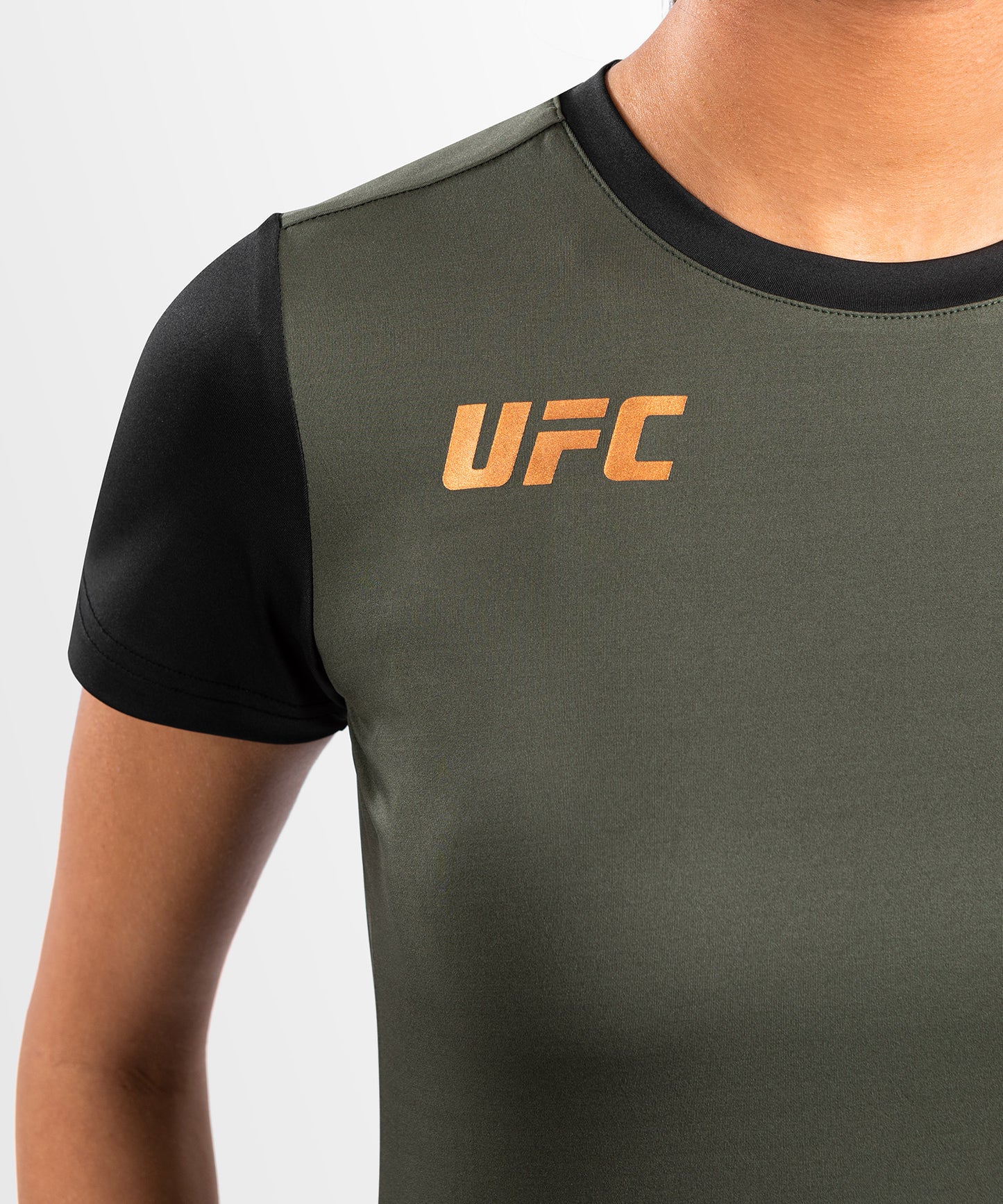 UFC Adrenaline by Venum Fight Week Women's Dry-Tech T-Shirt - Khaki/Bronze